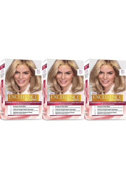 Excellence Saç Boyası 9.1 Küllü Sarı 3'lü Set