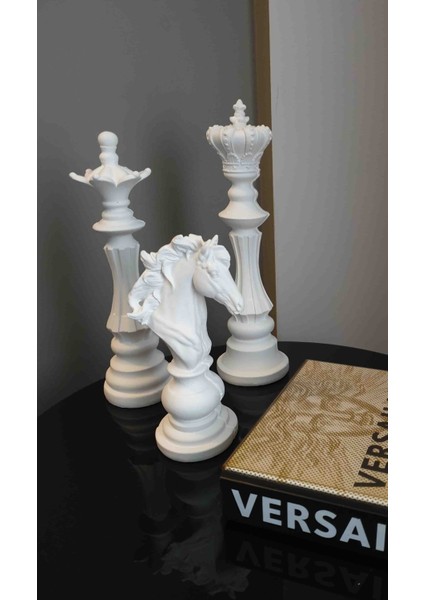 3'lü Set Dekoratif Satranç Biblo Takımı, Satranç Heykel Set, Chess Set, Şah Vezir At Dekoratif Biblo