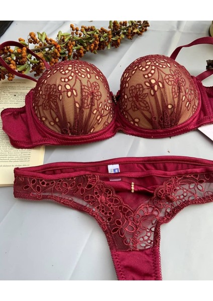 Intive Lingerie Nbb Bordo Dantel Detaylı Destekli Balenli Sütyen Takım -4342