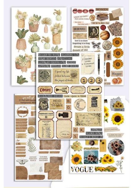 10'lu Vintage Sticker Planner Ajanda Bullet Journal Için Uygun Set