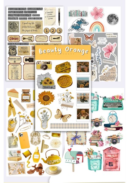 10'lu Vintage Sticker Planner Ajanda Bullet Journal Için Uygun Set