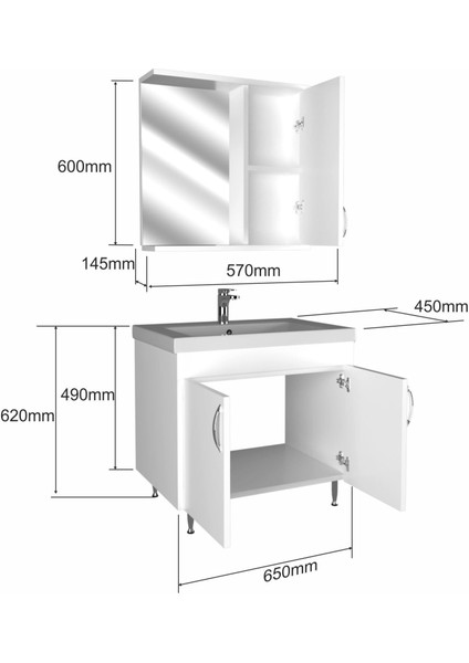 Star Kare Banyo Dolabı 65 cm Ayaklı Beyaz