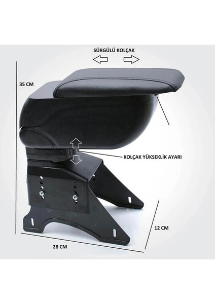 Üniversal Sürgülü Siyah Kolçak Kol Dayama Bardaklıklı Oto Kol Dayama