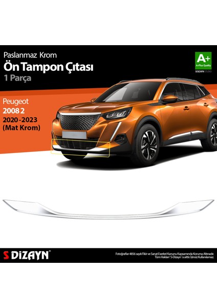 Peugeot 2008 2 Krom Ön Tampon Çıtası 2020-2023 (Mat Krom) A+ Kalite