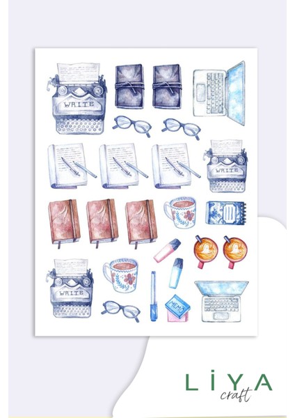 Blue Temalı 5'li Sticker Planner Ajanda Bullet Journal Için Uygun Set