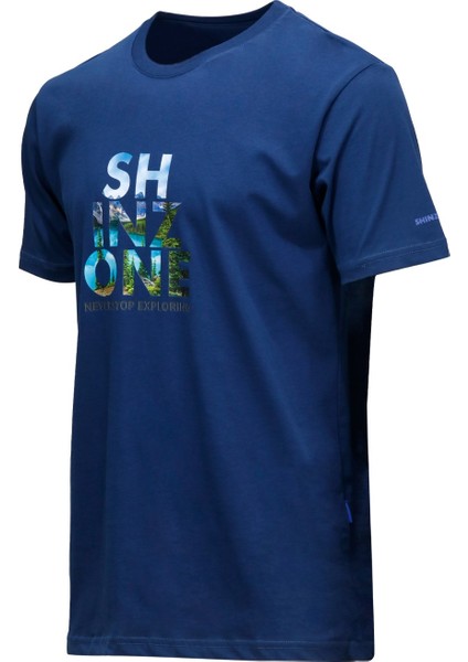 Erkek Standart Fit Göğüs Baskılı Koyu Mavi T-Shirt indirimleri