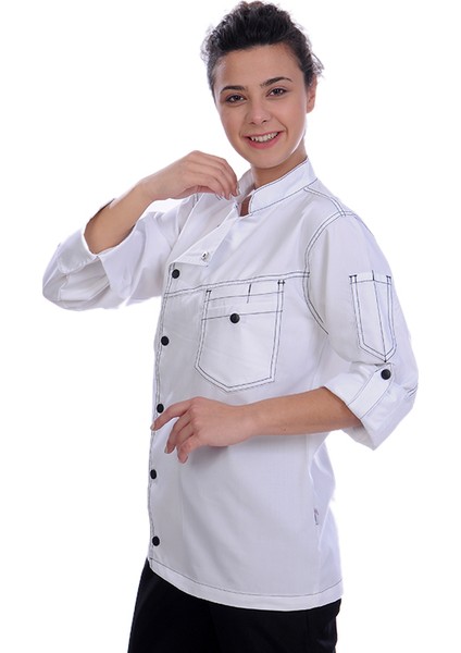 Unisex Aşçı Ceket Harman Gabardin Beyaz