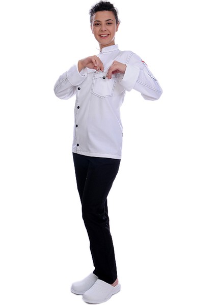 Unisex Aşçı Ceket Harman Gabardin Beyaz fiyatları