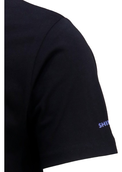Erkek Bisiklet Yaka Mevsimlik Göğüs Baskılı Standart Fit Siyah T-Shirt