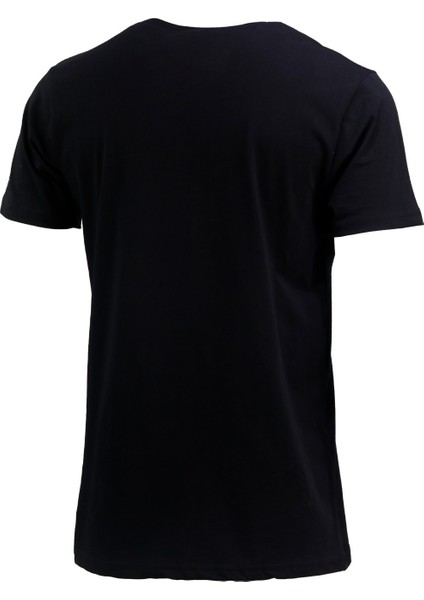 Erkek Bisiklet Yaka Mevsimlik Göğüs Baskılı Standart Fit Siyah T-Shirt