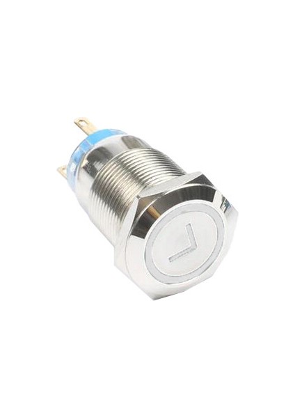 19FXHX 19MM Düz Yaylı Işıklı Ok Işaretli Metal Buton - Beyaz