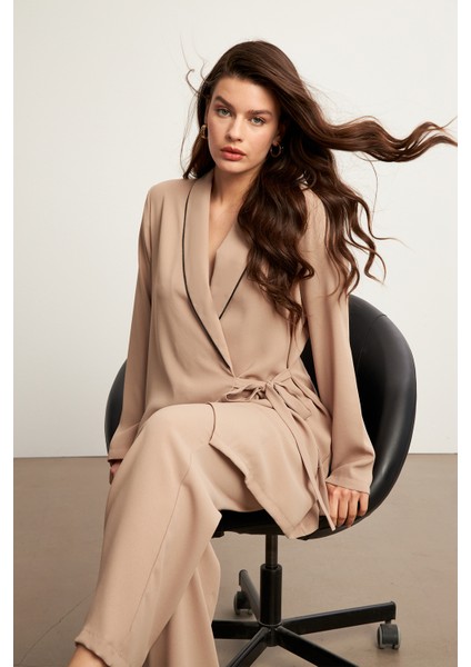 Biyeli Ceket Pantolon Takım - Bej modelleri