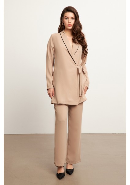Biyeli Ceket Pantolon Takım - Bej