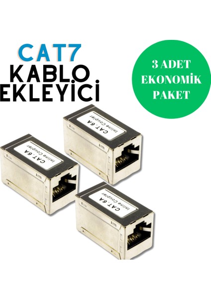 3 Adet Cat7 Ethernet Kablo Ekleyici, Birleştirici, Uzatıcı