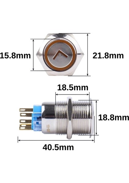 19FXHX 19MM Düz Yaylı Işıklı Ok Işaretli Metal Buton - Sarı fiyatları
