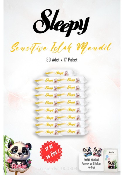 17 Al 15 Öde Sleepy Sensitive Islak Bebek Mendil 50'li ve Rosie Pamuk
