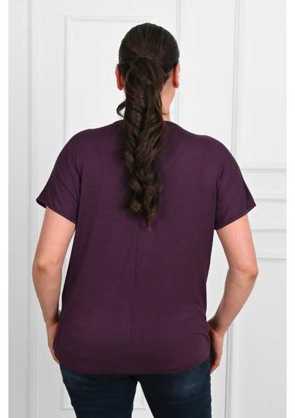 Kadın V Yaka Büyük Beden T-Shirt 1486-23 fırsatları