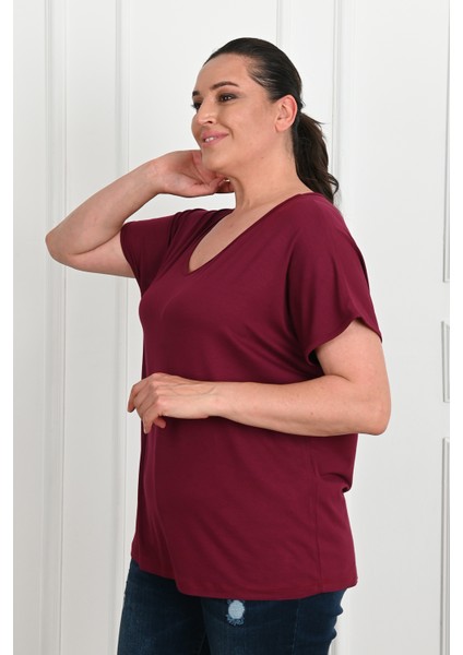 Kadın V Yaka Büyük Beden T-Shirt 1486-23 fırsatları