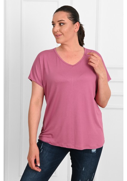 Kadın V Yaka Büyük Beden T-Shirt 1486-23