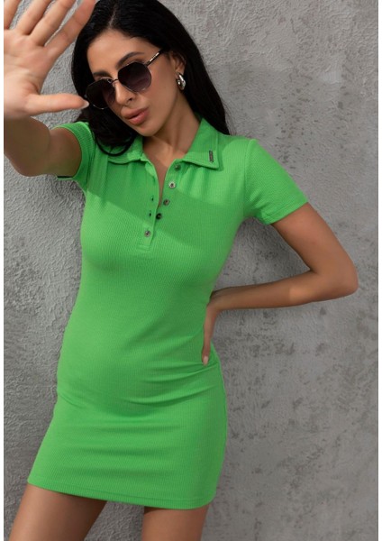 WT362 Polo Yaka Triko Uzun Kadın Elbise