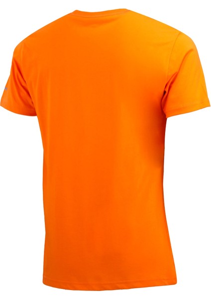 Erkek Bisiklet Yaka Yazlık Göğüs Baskılı Standart Fit Turuncu T-Shirt