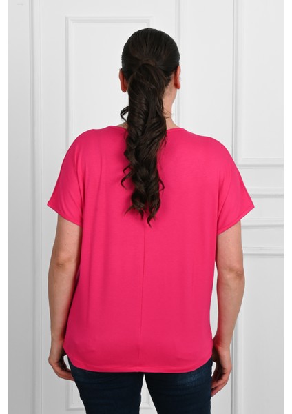 Kadın V Yaka Büyük Beden T-Shirt 1486-23