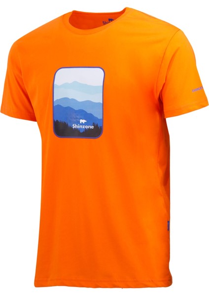 Erkek Bisiklet Yaka Yazlık Göğüs Baskılı Standart Fit Turuncu T-Shirt