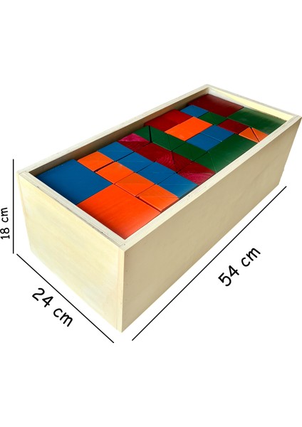 Eğitici Ahşap Oyuncak | Ahşap Renkli Mega Bloklar 71 Parça Kasalı