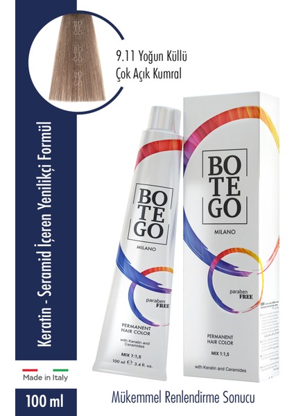 Botego Milano Profesyonel Krem Boya 9.11 Yoğun Küllü Açık Kumral 100 ml