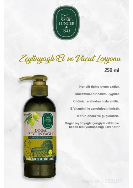 Doğal Zeytinyağlı Vücut Losyonu 250 ml 3 Adet ve Rosıe Pamuk