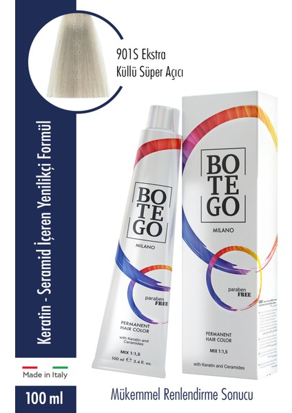 Botego Milano Profesyonel Krem Boya 901S Ekstra Küllü Süper Açıcı 100 ml