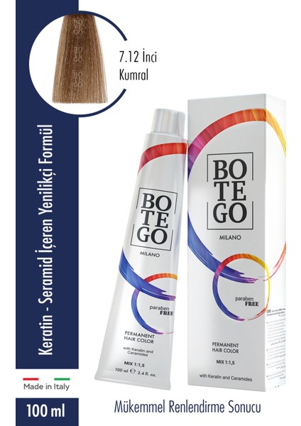 Botego Milano Profesyonel Krem Boya 7.12 Inci Kumral 100 ml