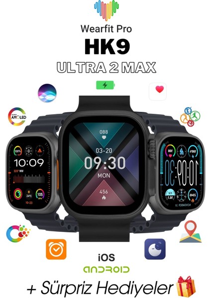 Wearfit Hk9 Ultra 2 Max  Akıllı Kol Saati ( Model:inç 49MM Amoled Ekran (Siyah)