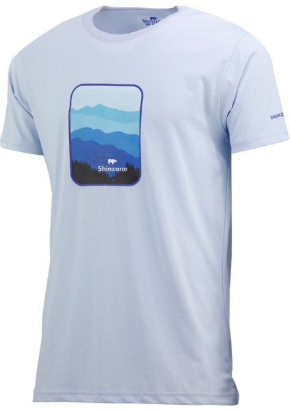 Erkek Bisiklet Yaka Yazlık Göğüs Baskılı Standart Fit Mavi T-Shirt