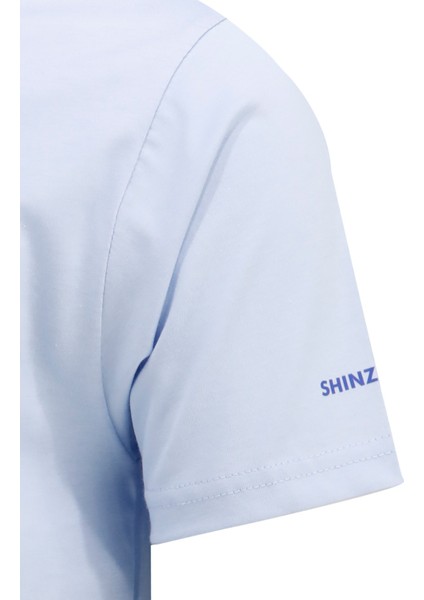 Erkek Bisiklet Yaka Yazlık Göğüs Baskılı Standart Fit Mavi T-Shirt modelleri