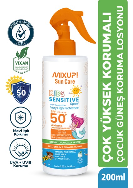 Yüksek Uva/uvb Korumalı Spf 50 Çocuk Güneş Losyonu Mineral Çinko ve Aloe Vera Içerikli 200 ml