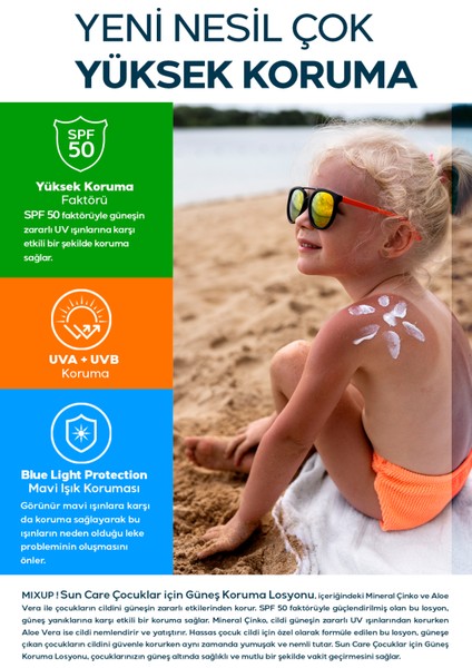 Yüksek Uva/uvb Korumalı Spf 50 Çocuk Güneş Losyonu Mineral Çinko ve Aloe Vera Içerikli 200 ml