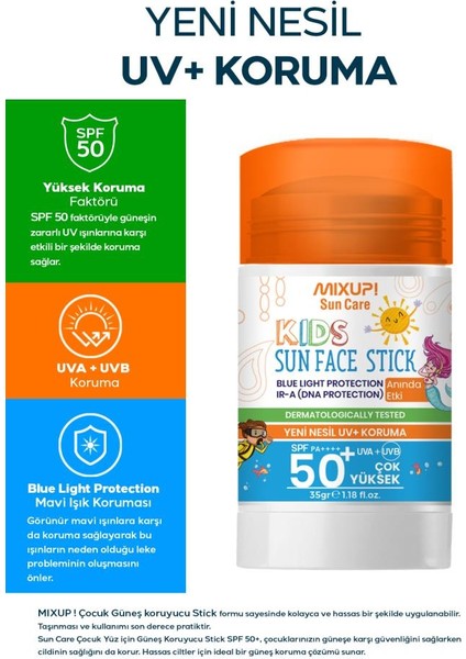 Mavi Işık Korumalı Spf 50+ Çocuk Güneş Koruyucu Stick Uva/uvb Aloe Vera Içerikli 35 gr