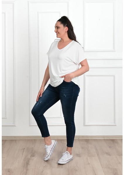 Kadın V Yaka Büyük Beden T-Shirt 1486-23 fiyatları