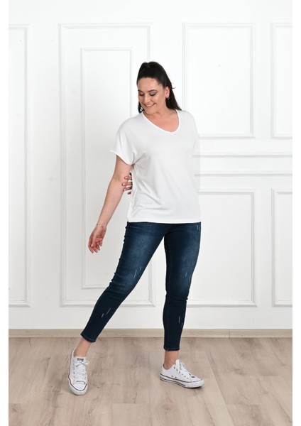Kadın V Yaka Büyük Beden T-Shirt 1486-23 modelleri
