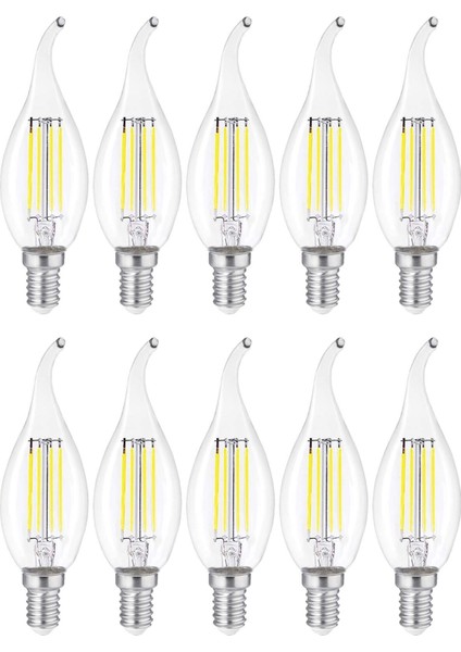 Dekoratif Kıvrık Buji Mum Avize Ampulü 6W E14 6500K Beyaz Işık 10'lu Erd-94
