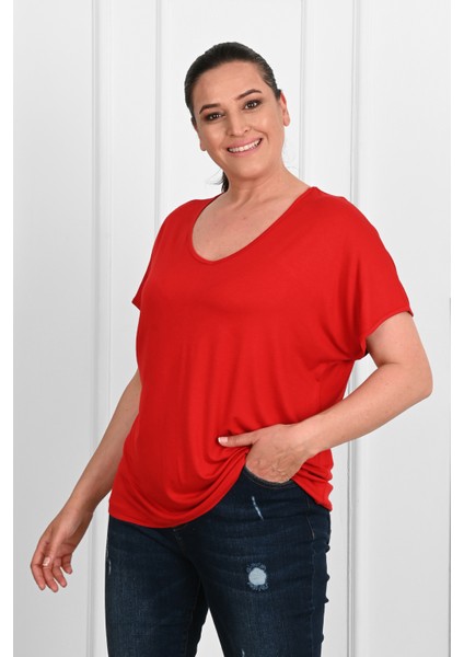 Kadın V Yaka Büyük Beden T-Shirt 1486-23 modelleri