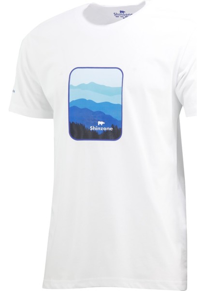 Erkek Bisiklet Yaka Yazlık Göğüs Baskılı Standart Fit Beyaz T-Shirt