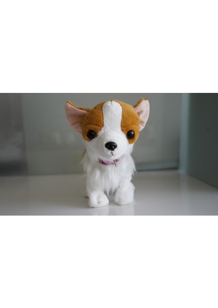 Mj Toys Havlayan Sese Duyarlı Ayağa Kalkan Uykuya Dalan  Peluş Sevimli Beyaz Kahverengi Köpek