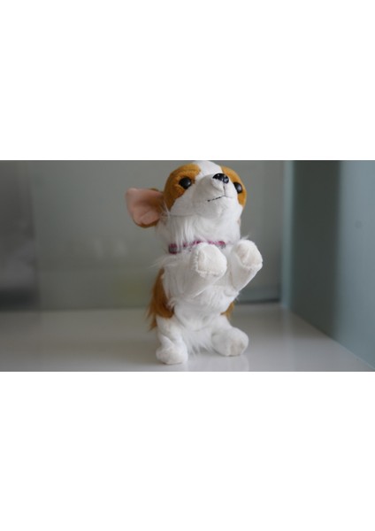 Mj Toys Havlayan Sese Duyarlı Ayağa Kalkan Uykuya Dalan  Peluş Sevimli Beyaz Kahverengi Köpek