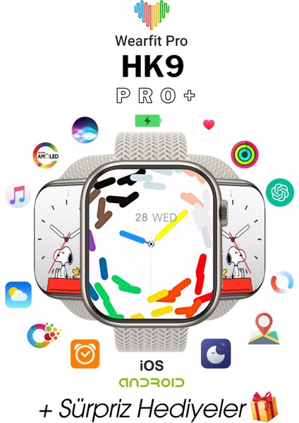 Wearfit Hk9 Pro + Akıllı Kol Saati Model:inç 45MM Amoled Ekran (Gri)