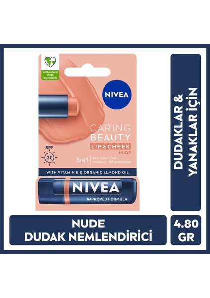 Renkli Dudak Bakım Kremı,Nude,4,8gr,Nemlendırme,Spf30,Doğal Yağlar,E Vitamini,Dudak Ve Yanaklar Için