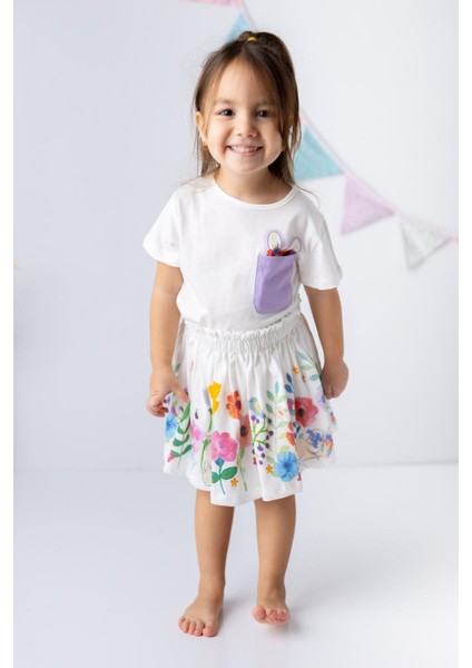 Kız Çocuk Tavşan Kulaklı Cepli T-Shirt