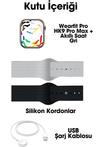 Wearfit Hk9 Pro Max+ Akıllı Kol Saati (Model:inç 45MM Amoled Ekran (Gri)