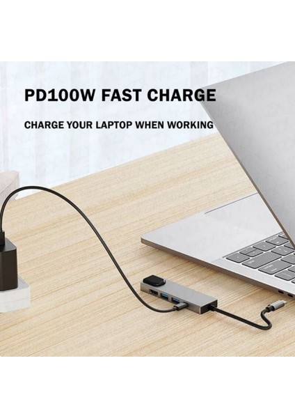 Type-C Hub 5in1 2 Port USB 3.0 + 100MPBS Ethernet + HDMI + Type-C Çevirici